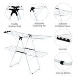 NNECW 2-Level Foldable Clothes Drying Rack with Adjustable Gullwing & Sock Clips