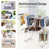 NNECW 2-Level Foldable Clothes Drying Rack with Adjustable Gullwing & Sock Clips