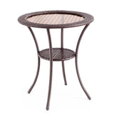 NNECW Outdoor Round Patio Bistro Table with Tempered Glass Tabletop and Storage Shelf 