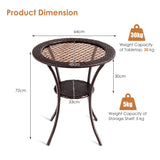 NNECW Outdoor Round Patio Bistro Table with Tempered Glass Tabletop and Storage Shelf 