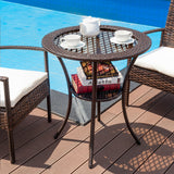 NNECW Outdoor Round Patio Bistro Table with Tempered Glass Tabletop and Storage Shelf 