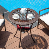 NNECW Outdoor Round Patio Bistro Table with Tempered Glass Tabletop and Storage Shelf 