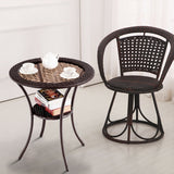 NNECW Outdoor Round Patio Bistro Table with Tempered Glass Tabletop and Storage Shelf 