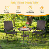 NNECW Outdoor Round Patio Bistro Table with Tempered Glass Tabletop and Storage Shelf 