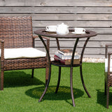 NNECW Outdoor Round Patio Bistro Table with Tempered Glass Tabletop and Storage Shelf 