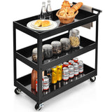 NNECW 3-Tier Utility Cart with Humanized Handle for Office Kitchen-Black
