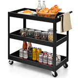 NNECW 3-Tier Utility Cart with Humanized Handle for Office Kitchen-Black
