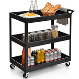 NNECW 3-Tier Utility Cart with Humanized Handle for Office Kitchen-Black