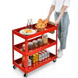 NNECW 3-Tier Utility Cart with Humanized Handle for Office Kitchen-Red