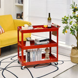 NNECW 3-Tier Utility Cart with Humanized Handle for Office Kitchen-Red