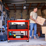 NNECW 3-Tier Utility Cart with Humanized Handle for Office Kitchen-Red