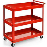 NNECW 3-Tier Utility Cart with Humanized Handle for Office Kitchen-Red