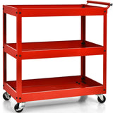 NNECW 3-Tier Utility Cart with Humanized Handle for Office Kitchen-Red