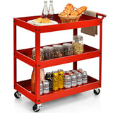 NNECW 3-Tier Utility Cart with Humanized Handle for Office Kitchen-Red
