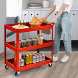 NNECW 3-Tier Utility Cart with Humanized Handle for Office Kitchen-Red