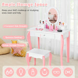 NNECW Kids Makeup Table Stool Set with Mirror Drawer for Bedroom