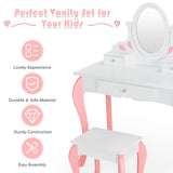 NNECW Kids Makeup Table Stool Set with Mirror Drawer for Bedroom