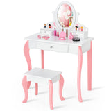 NNECW Kids Makeup Table Stool Set with Mirror Drawer for Bedroom