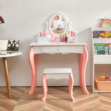 NNECW Kids Makeup Table Stool Set with Mirror Drawer for Bedroom