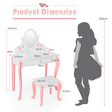 NNECW Kids Makeup Table Stool Set with Mirror Drawer for Bedroom