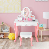 NNECW Kids Makeup Table Stool Set with Mirror Drawer for Bedroom