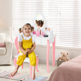 NNECW Kids Makeup Table Stool Set with Mirror Drawer for Bedroom