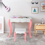 NNECW Kids Makeup Table Stool Set with Mirror Drawer for Bedroom