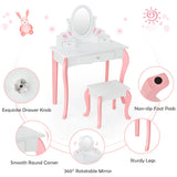 NNECW Kids Makeup Table Stool Set with Mirror Drawer for Bedroom