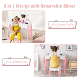 NNECW Kids Makeup Table Stool Set with Mirror Drawer for Bedroom