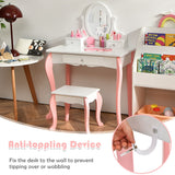 NNECW Kids Makeup Table Stool Set with Mirror Drawer for Bedroom