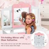 NNECW Kids Makeup Table Chair Set with Tri-folding Mirror for Bedroom