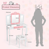 NNECW Kids Makeup Table Chair Set with Tri-folding Mirror for Bedroom
