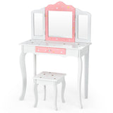 NNECW Kids Makeup Table Chair Set with Tri-folding Mirror for Bedroom