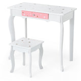 NNECW Kids Makeup Table Chair Set with Tri-folding Mirror for Bedroom