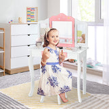 NNECW Kids Makeup Table Chair Set with Tri-folding Mirror for Bedroom