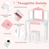 NNECW Kids Makeup Table Chair Set with Tri-folding Mirror for Bedroom