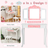 NNECW Kids Makeup Table Chair Set with Tri-folding Mirror for Bedroom