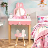 NNECW Kids Vanity Table & Chair Set with Rabbit Mirror & Storage Drawer
