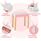 NNECW Kids Vanity Table & Chair Set with Rabbit Mirror & Storage Drawer