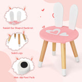 NNECW Kids Vanity Table & Chair Set with Rabbit Mirror & Storage Drawer