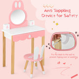 NNECW Kids Vanity Table & Chair Set with Rabbit Mirror & Storage Drawer