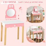 NNECW Kids Vanity Table & Chair Set with Rabbit Mirror & Storage Drawer