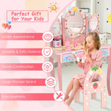 NNECW Kids Princess Vanity Table &amp Chair Set with 360 Rotating Mirror-Pink