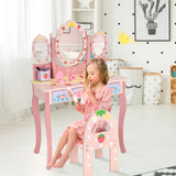 NNECW Kids Princess Vanity Table &amp Chair Set with 360 Rotating Mirror-Pink