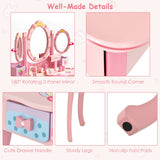 NNECW Kids Princess Vanity Table &amp Chair Set with 360 Rotating Mirror-Pink