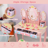 NNECW Kids Princess Vanity Table &amp Chair Set with 360 Rotating Mirror-Pink