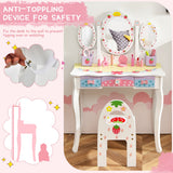 NNECW Kids Princess Vanity Table &amp Chair Set with 360 Rotating Mirror-White