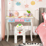 NNECW Kids Princess Vanity Table &amp Chair Set with 360 Rotating Mirror-White