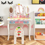 NNECW Kids Princess Vanity Table &amp Chair Set with 360 Rotating Mirror-White