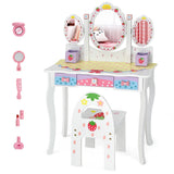 NNECW Kids Princess Vanity Table &amp Chair Set with 360 Rotating Mirror-White